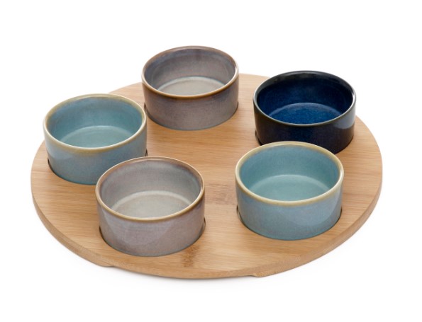 Homla Μπωλ-Ντιπ Σετ 5τμχ Stoneware Με Βάση Bamboo Natural 24,5x4εκ. Rambla Homla 229374 (Υλικό: Bamboo, Χρώμα: Natural) - Homla - 229374